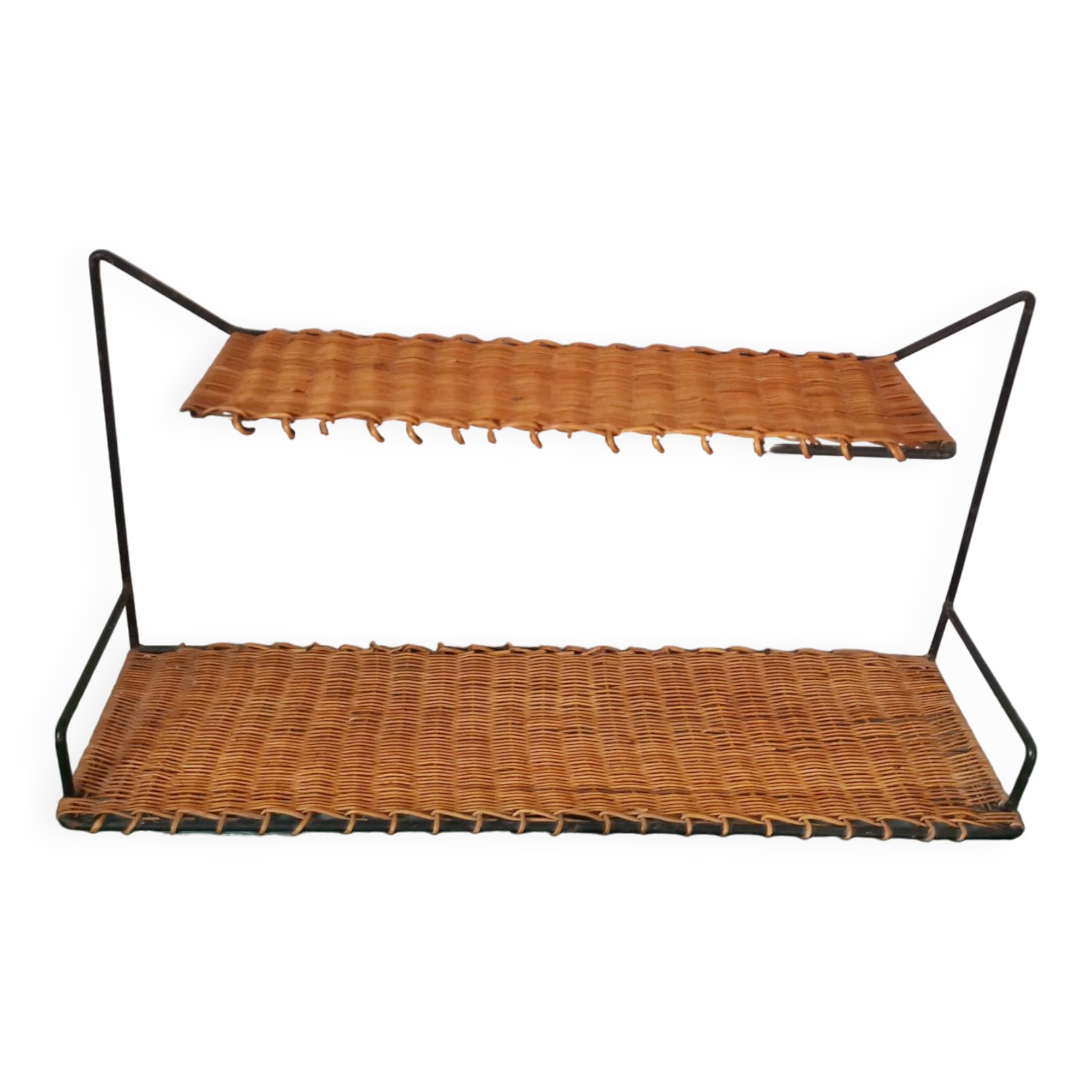 Double shelf Raoul Guys 50s wrought iron and wicker, vintage rattan