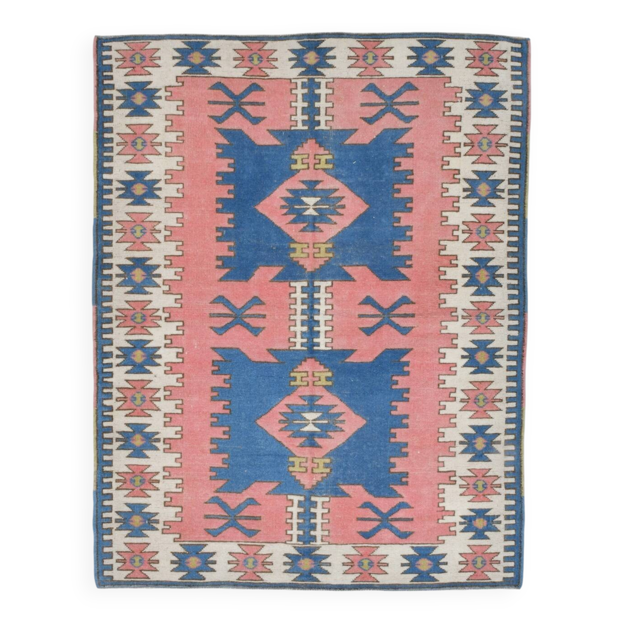 Dusty Pink & Blue Handmade Vintage Rug, 141x184 Cm