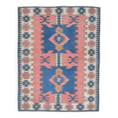 Tapis vintage fait main rose poussiéreux et bleu, 141x184 cm