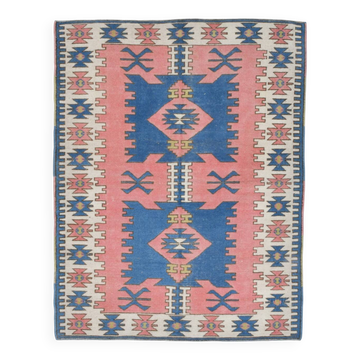 Dusty Pink & Blue Handmade Vintage Rug, 141x184 Cm