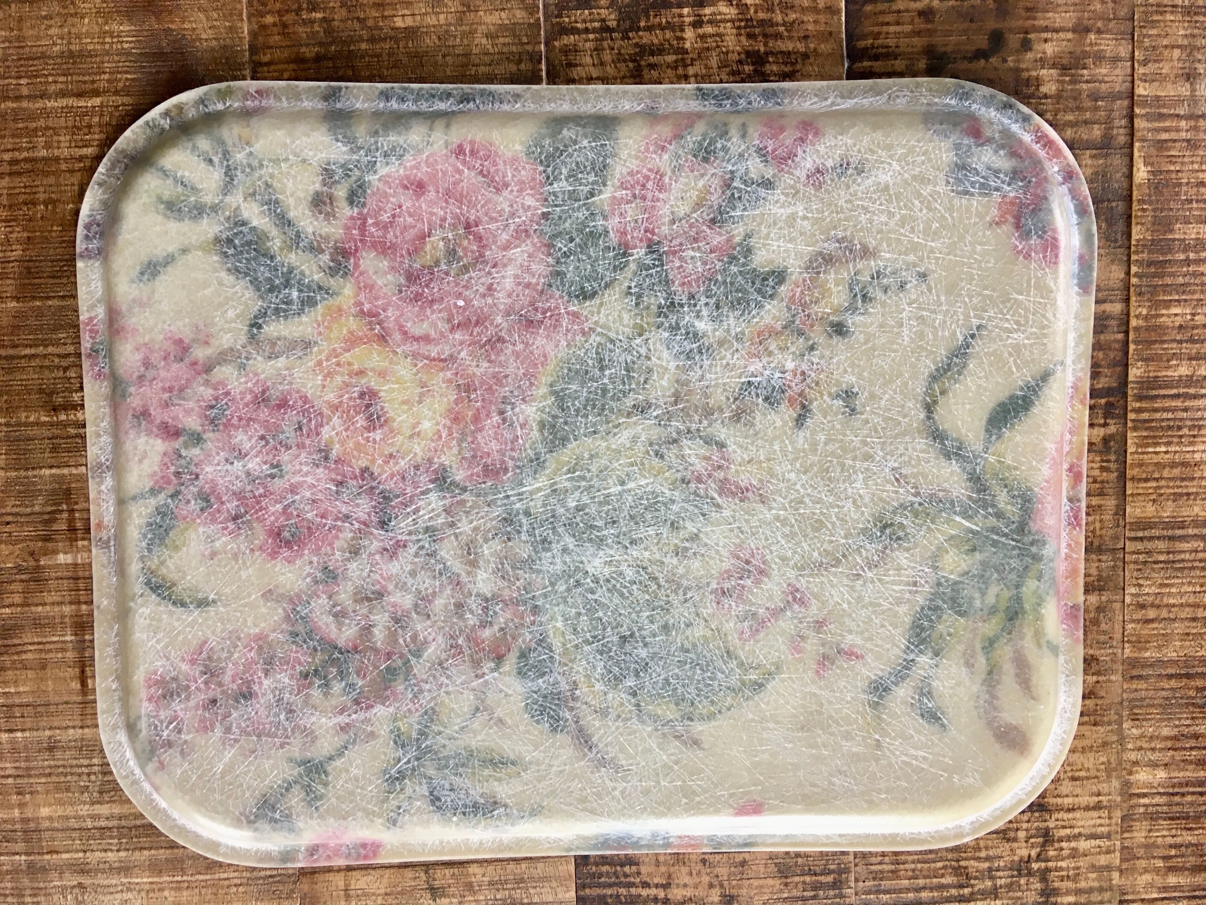 Plateau fleuri fibre de verre années 50