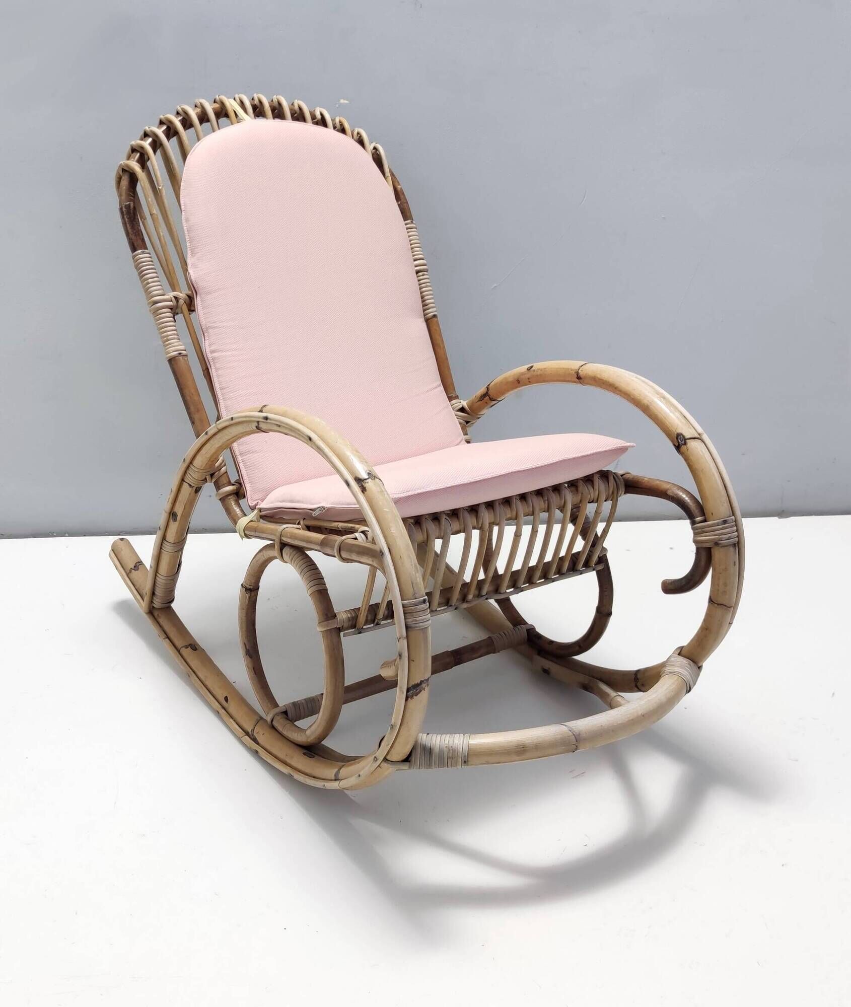 Pair of Postmodern Bamboo Children Rocking Chairs Ascribable to Vittorio Bonacina