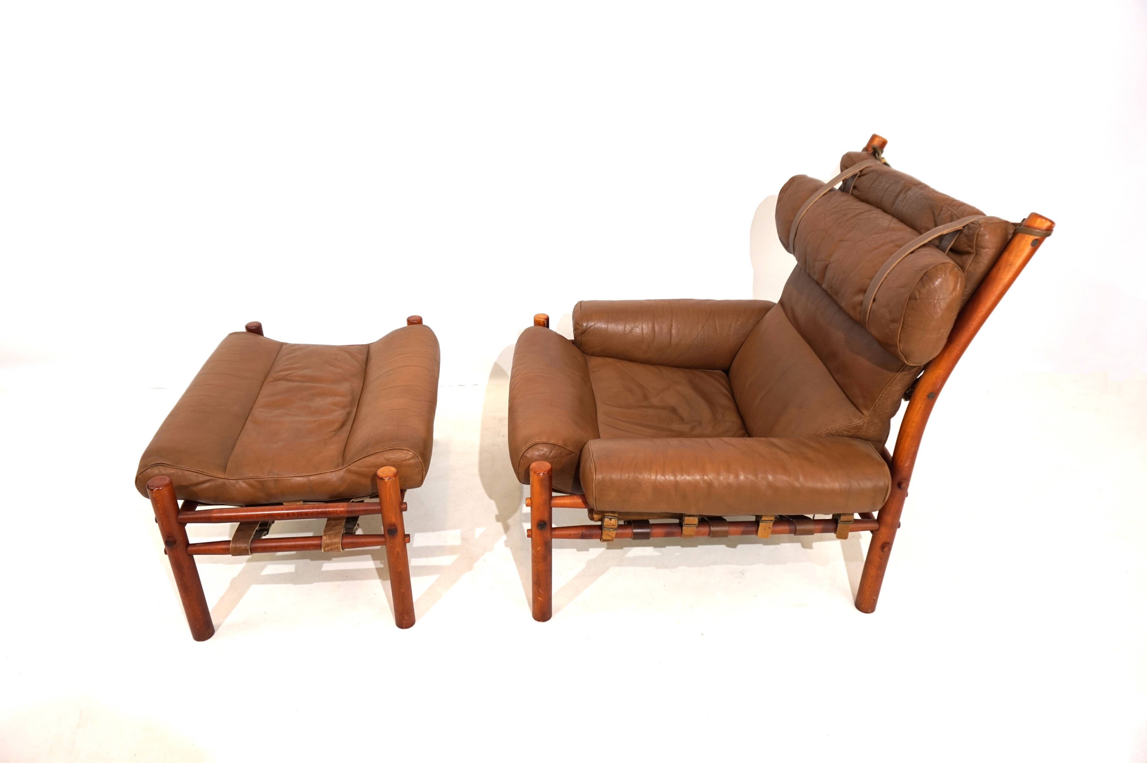Arne Norell Inca chair with ottoman for Norell AB