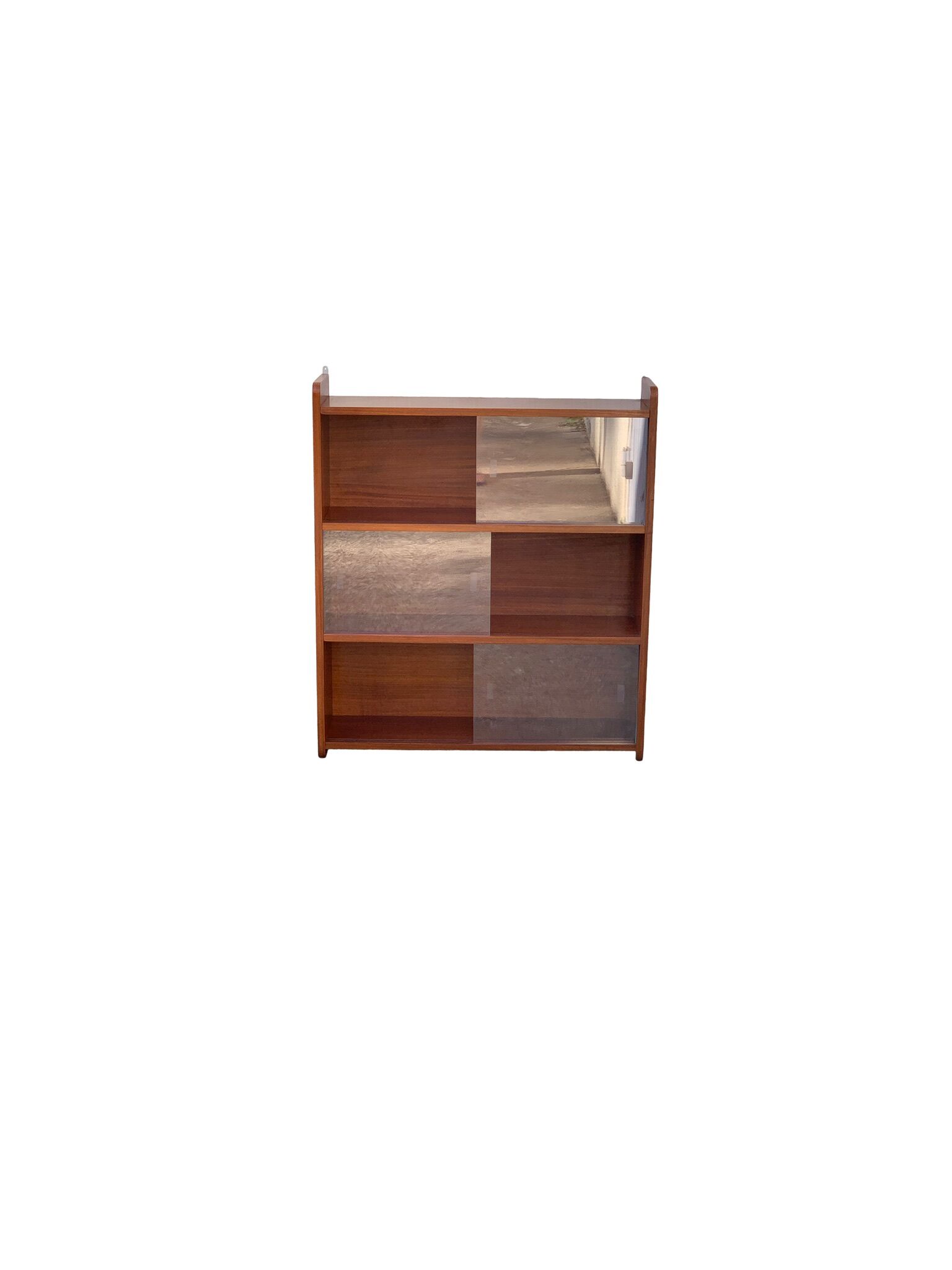 glass wall bookcase in vintage teak 1950