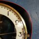 Vintage formica clock silent asymmetrical wall clock "Ajas Besançon black red"
