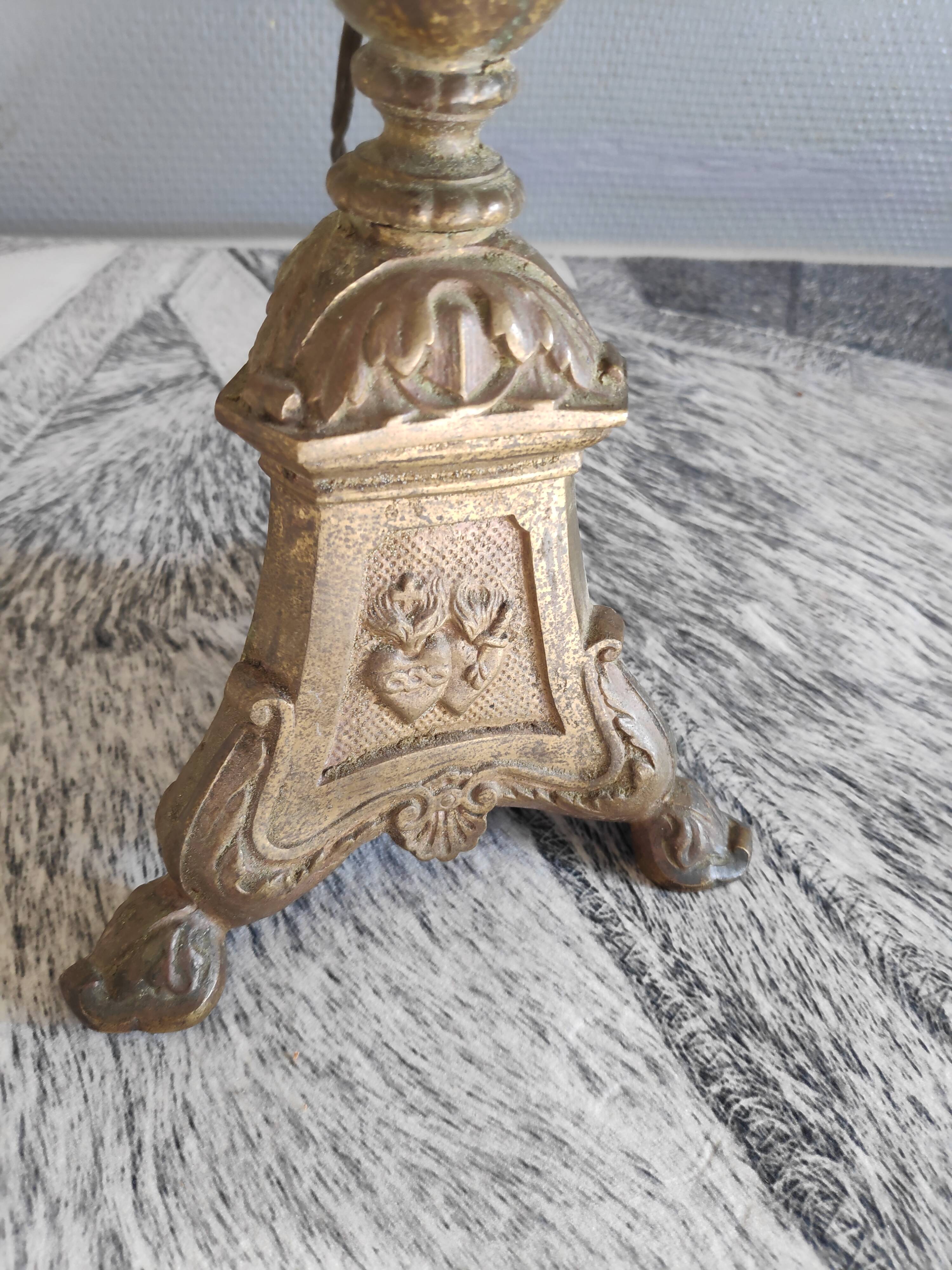 Old brass foot lamp and period lampshade
