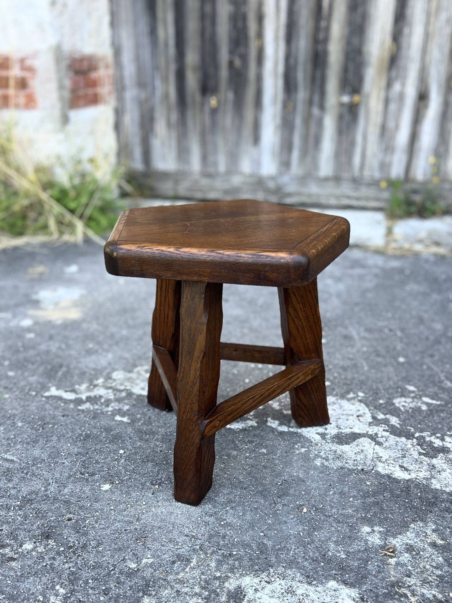 Vintage Brutalist Solid Wood Low Stool
