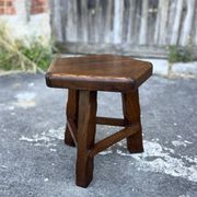 Vintage Brutalist Solid Wood Low Stool