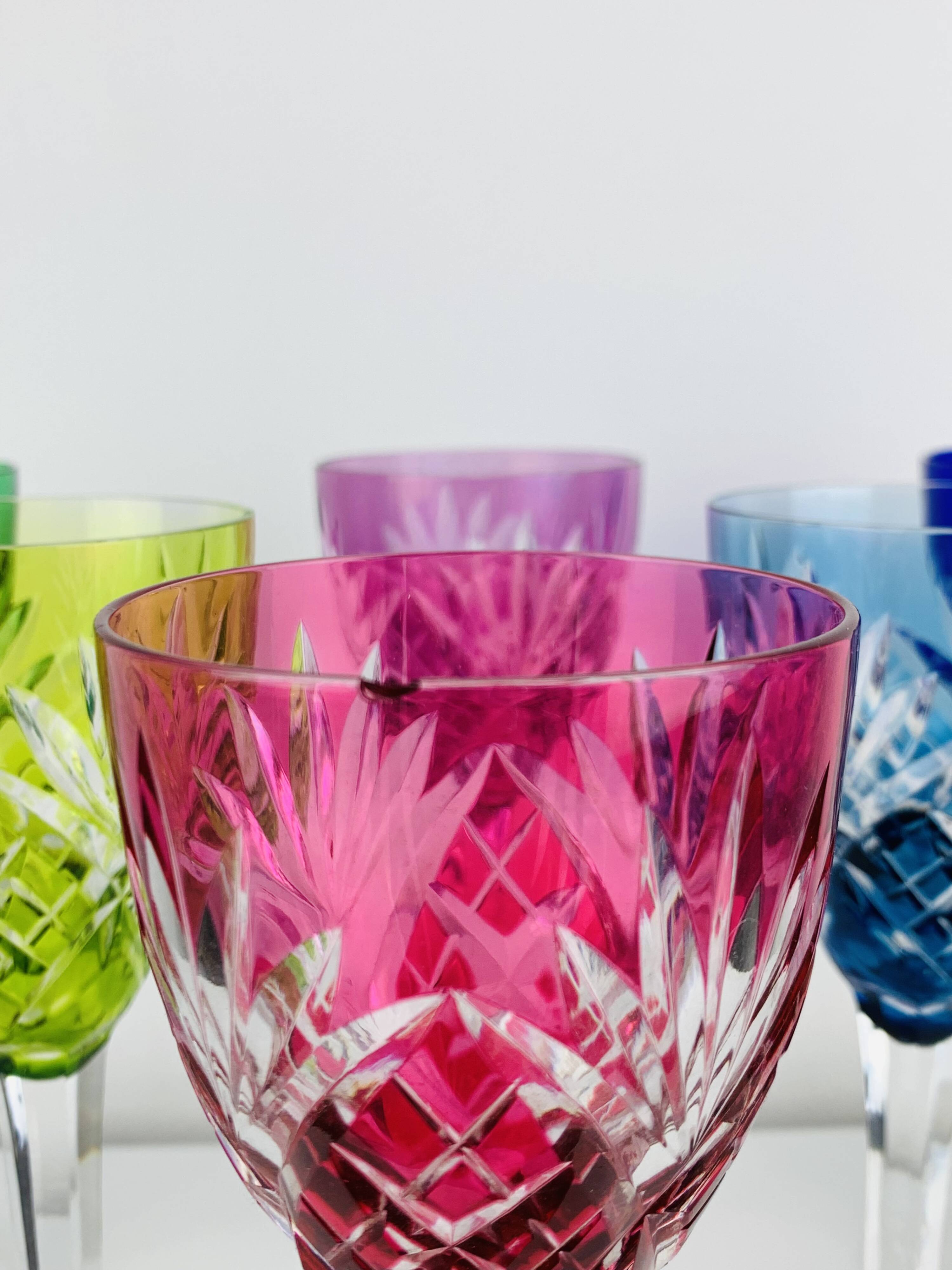 6 Roemer wine glasses, Saint-Louis crystal, Chantilly pattern