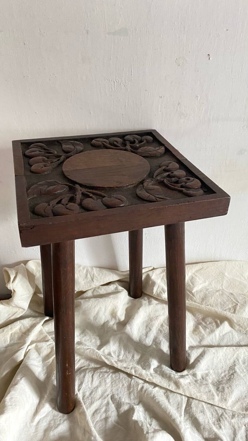 Cherry carved wooden stool