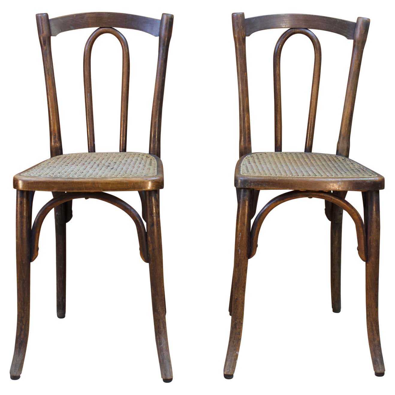Pair of wooden bistro chairs, 20th century, France