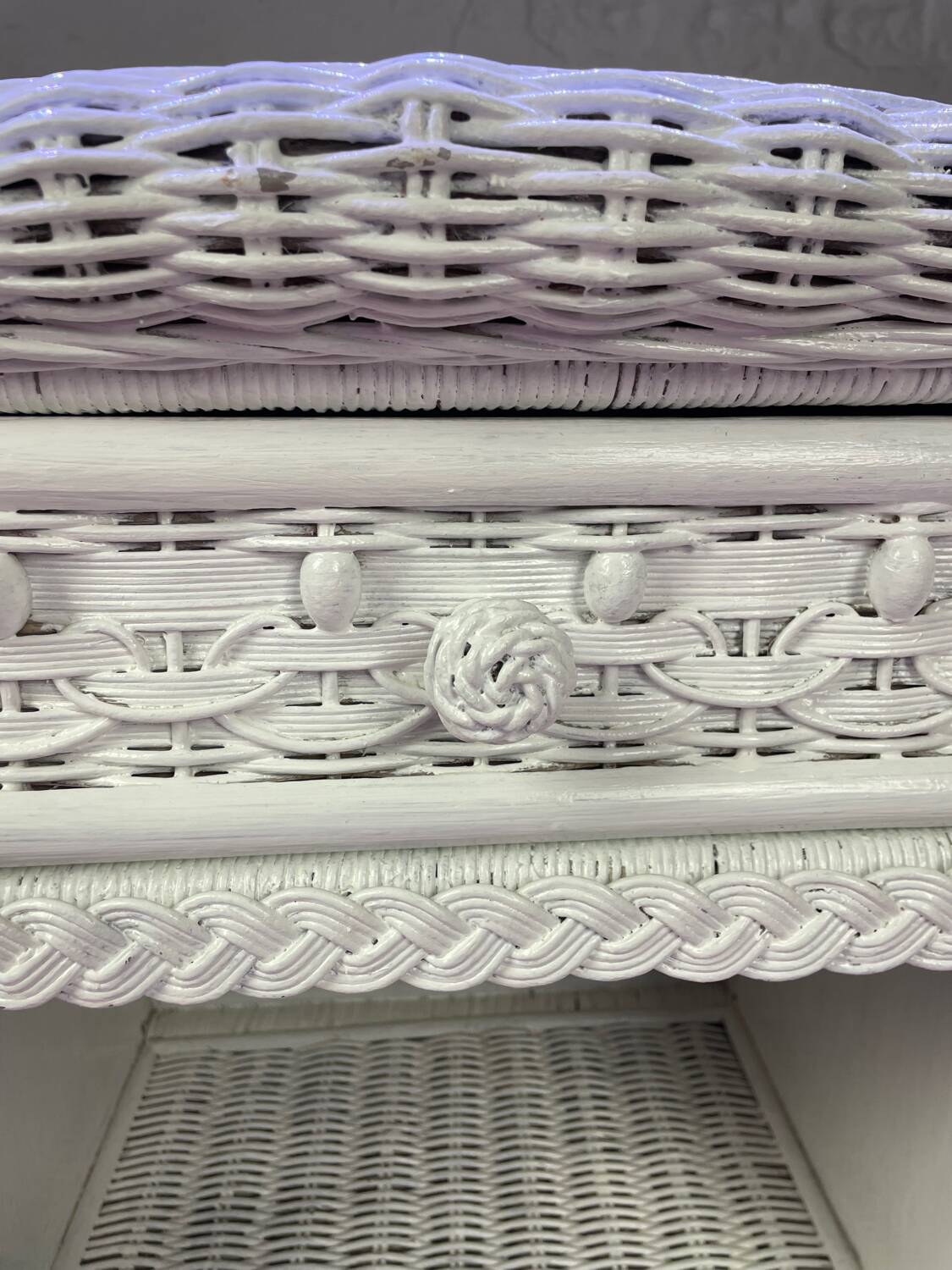 Pair of white lacquered rattan bedside tables