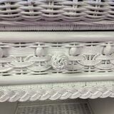 Pair of white lacquered rattan bedside tables