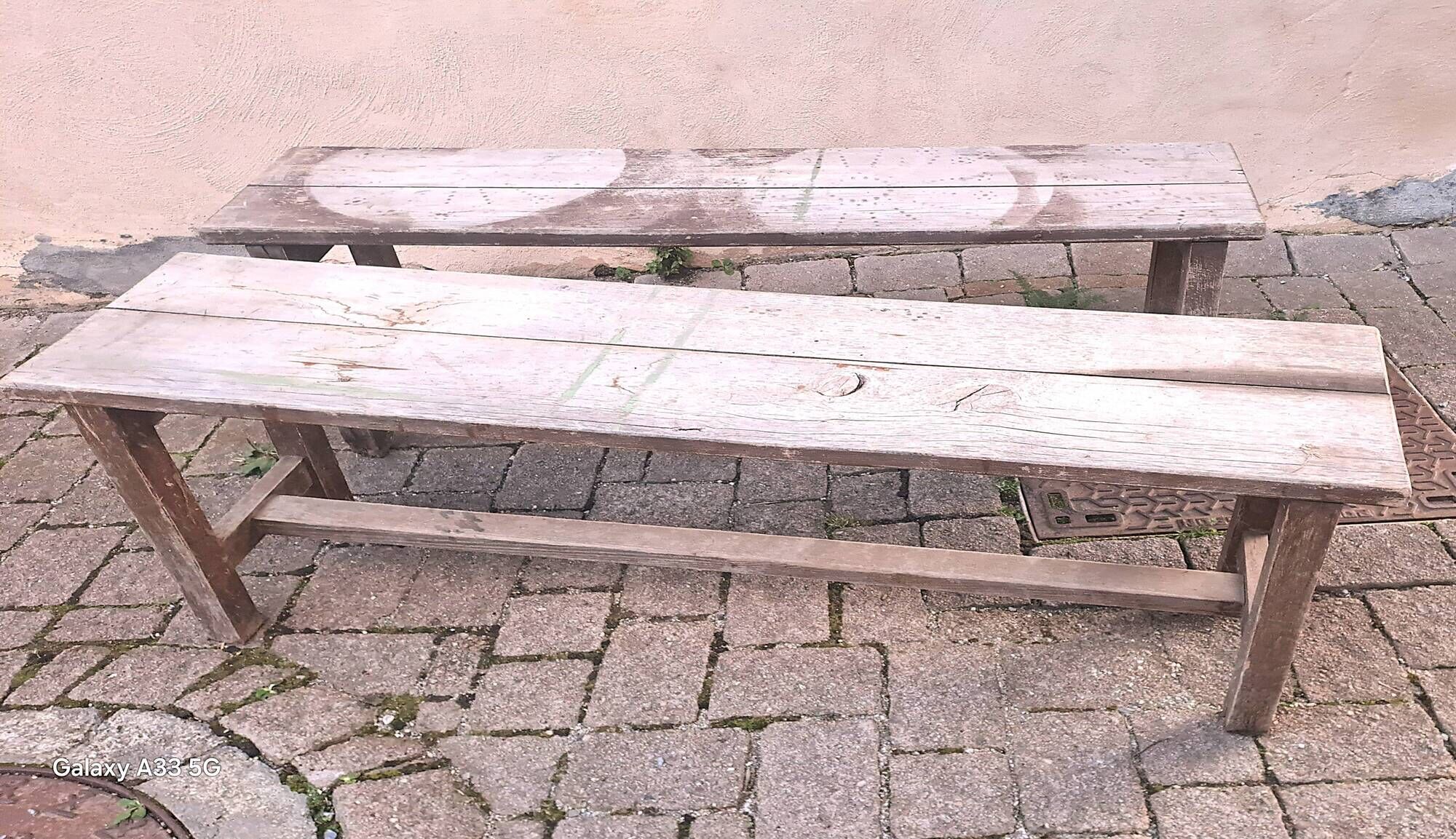 Pair of solid raw wood benches XIX