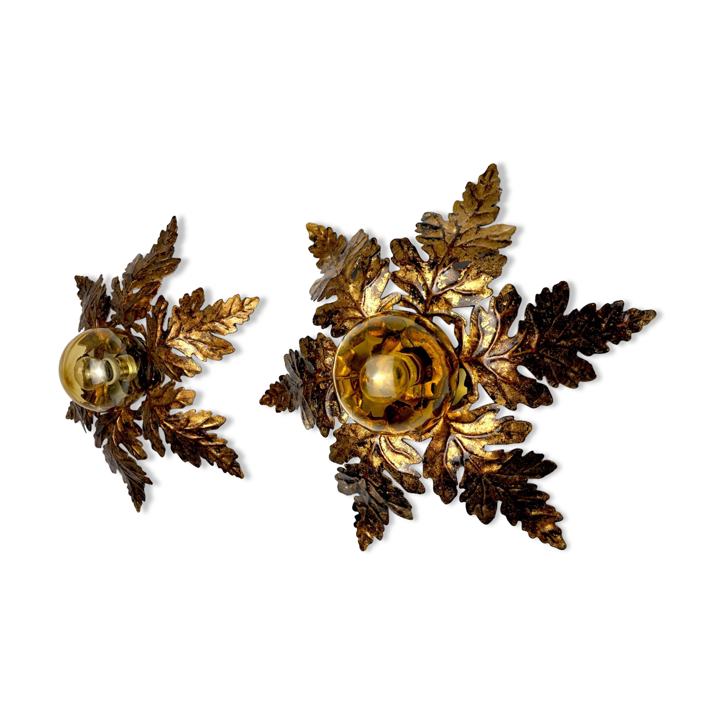 Pair of floral "Soleil" wall lamps by Ferro Arte, Spain, 1960