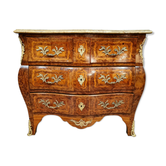 Louis XV curved chest of drawers in precious wood markers around 1900