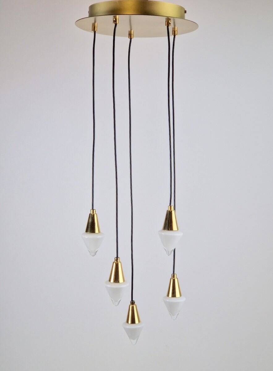 Glass and Brass Cascade Pendant Lamp by Schmidt Leuchten, 1970s