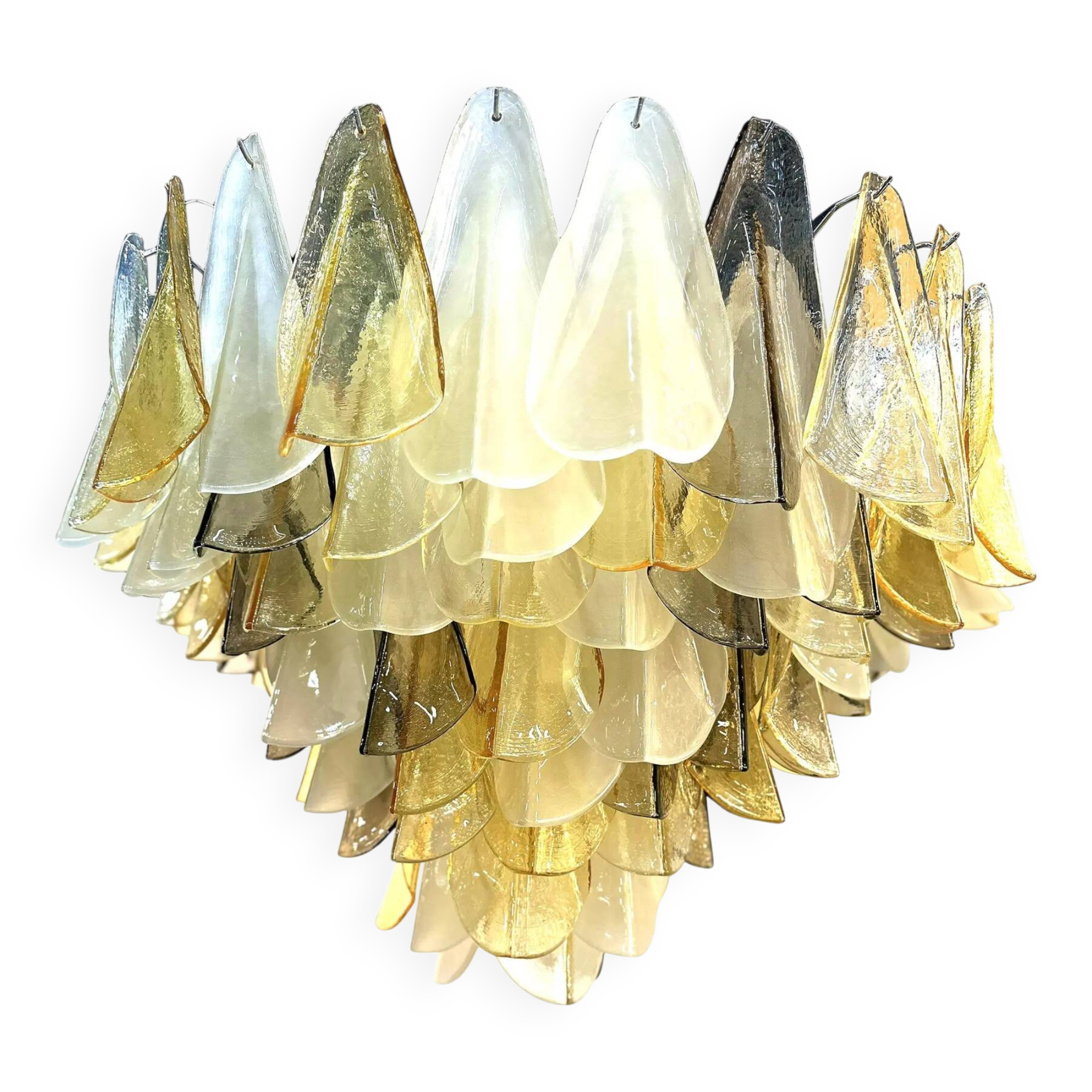 Venetian Amber and Fumè Multicolor “Rondini” Murano Glass Chandelier