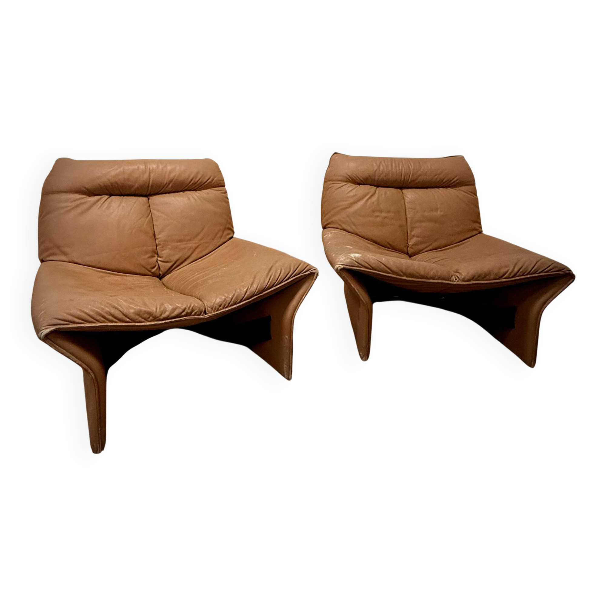 Pair of Gianni Pareschi lounge chairs for Busnelli, vintage leather from the 1970s.