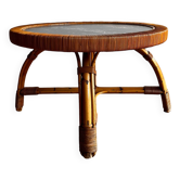 Table basse en rotin de bambou et aspect marbre