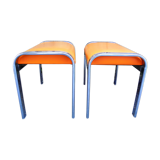 Pair of chrome and faux orange vintage stools "70"