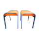 Pair of chrome and faux orange vintage stools "70"