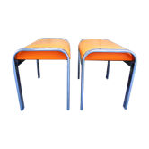 Paire de tabourets chrome et simili orange vintage "70"