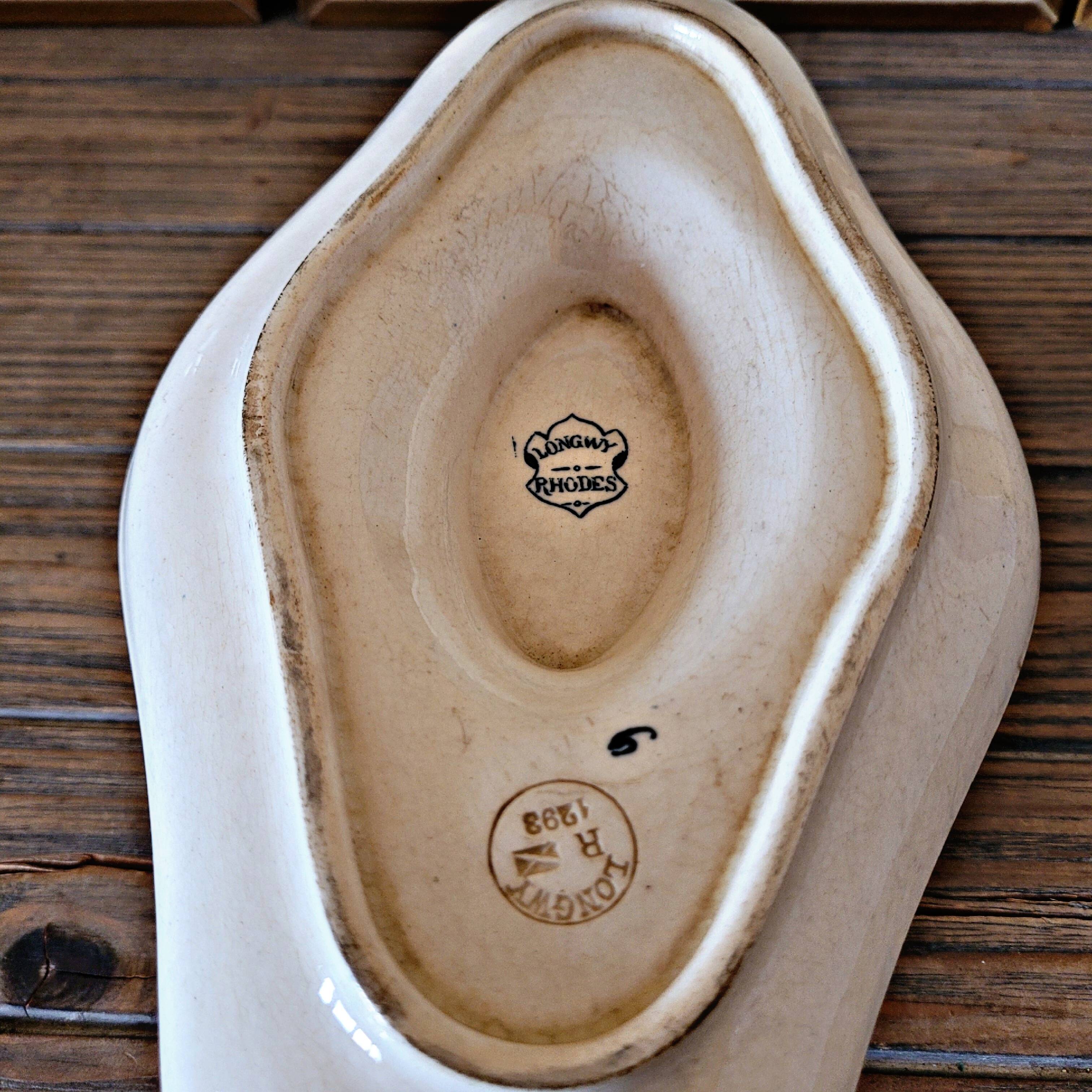 Longwy ironstone Rhodes sauceboat, late 19th century, blue decoration