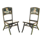 Paire de chaises pliantes militaires à décoration indienne