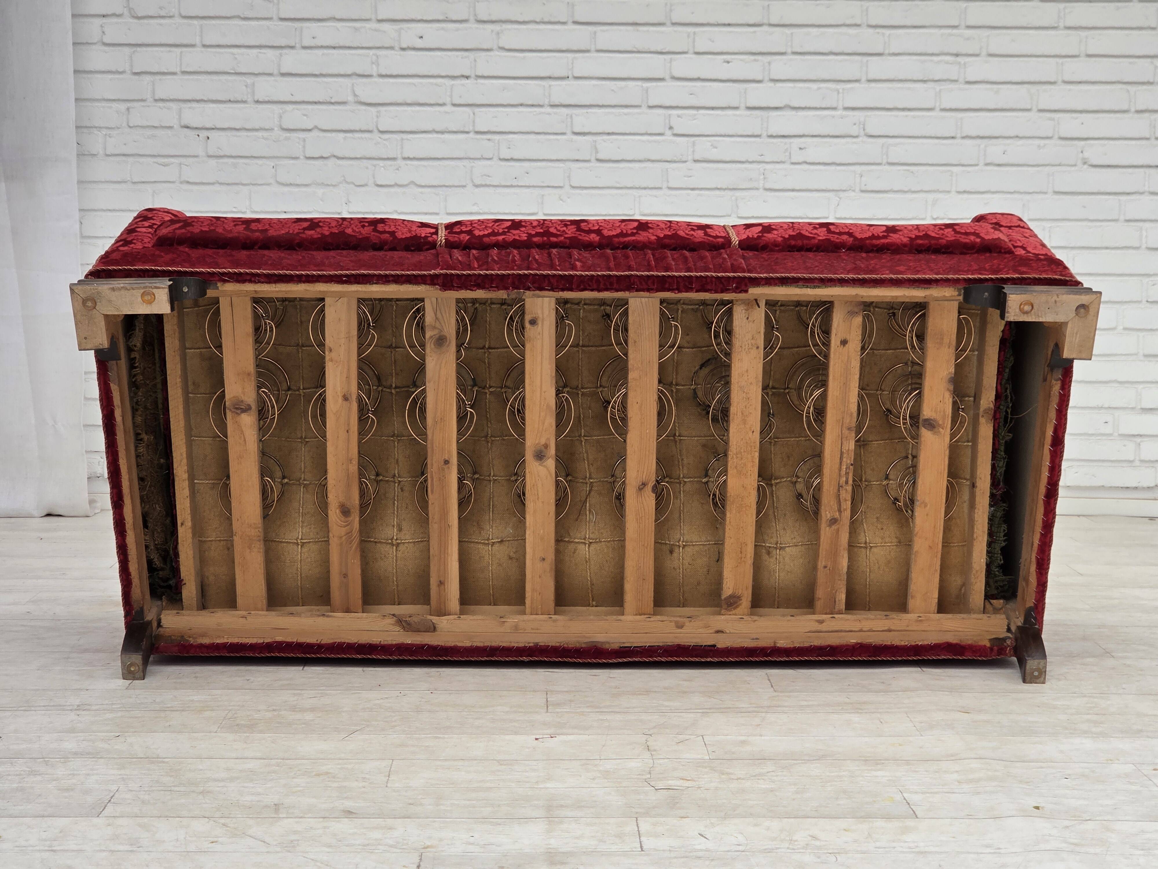 1950s, Danish 3-seater sofa, furniture velour, oak wood.