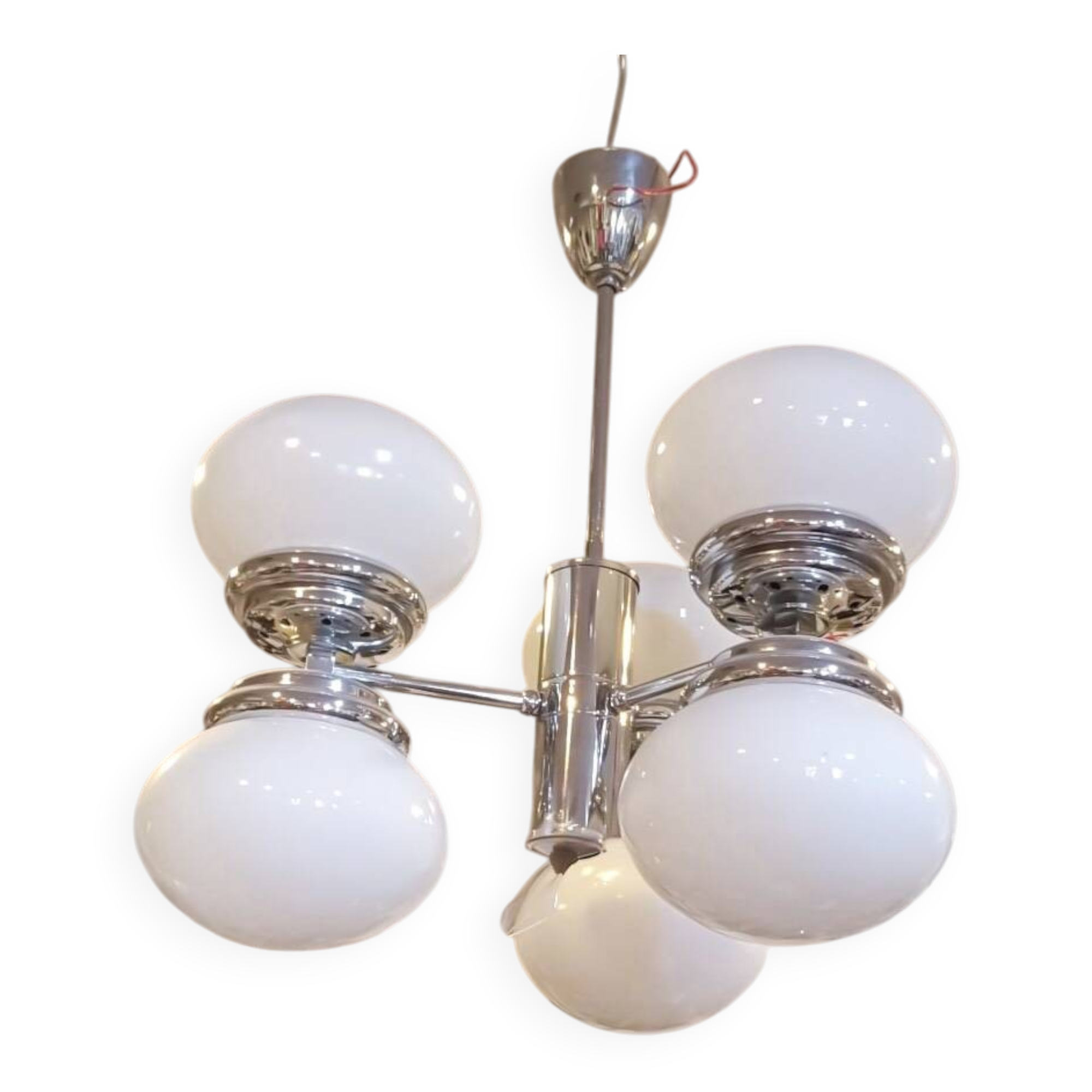Suspension moderne en chrome et verre opalin
