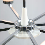 Vintage minimal chrome & opaline 8-arm chandelier, 70s