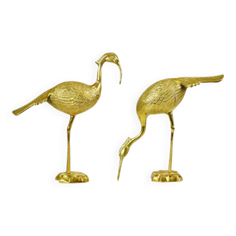 Brass cranes vintage figurines sculpture mid century modern 26cm