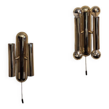 Pair of mid century 4-light Italian brass wall lights, 1960s