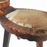 Chaises tripodes brutalistes en cuir de vache pour chat / étiquetées fabriquées en Espagne, dossier pliable, années 1960