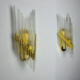 Pair of Venini gold wall lamps, Murano, tubular glasses, Italy, 1970