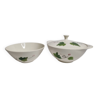 Vintage “Villeroy and Boch” set, tureen and salad bowl, hand-painted decor