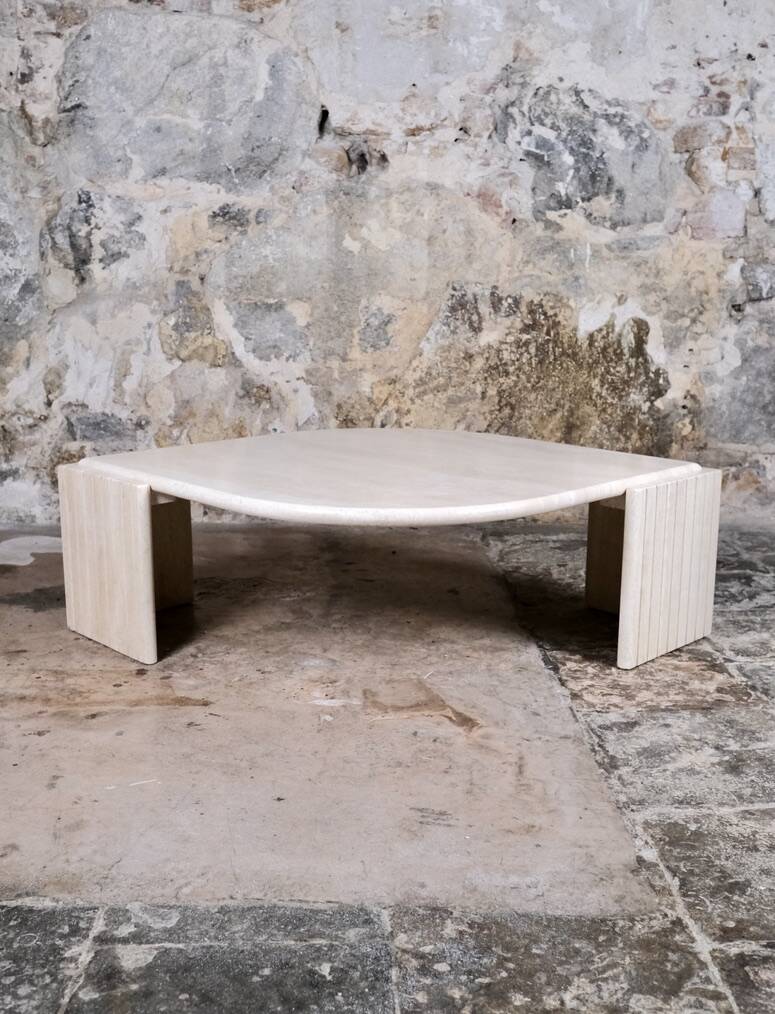 Table basse oeil en travertin, Roche Bobois, 1980s