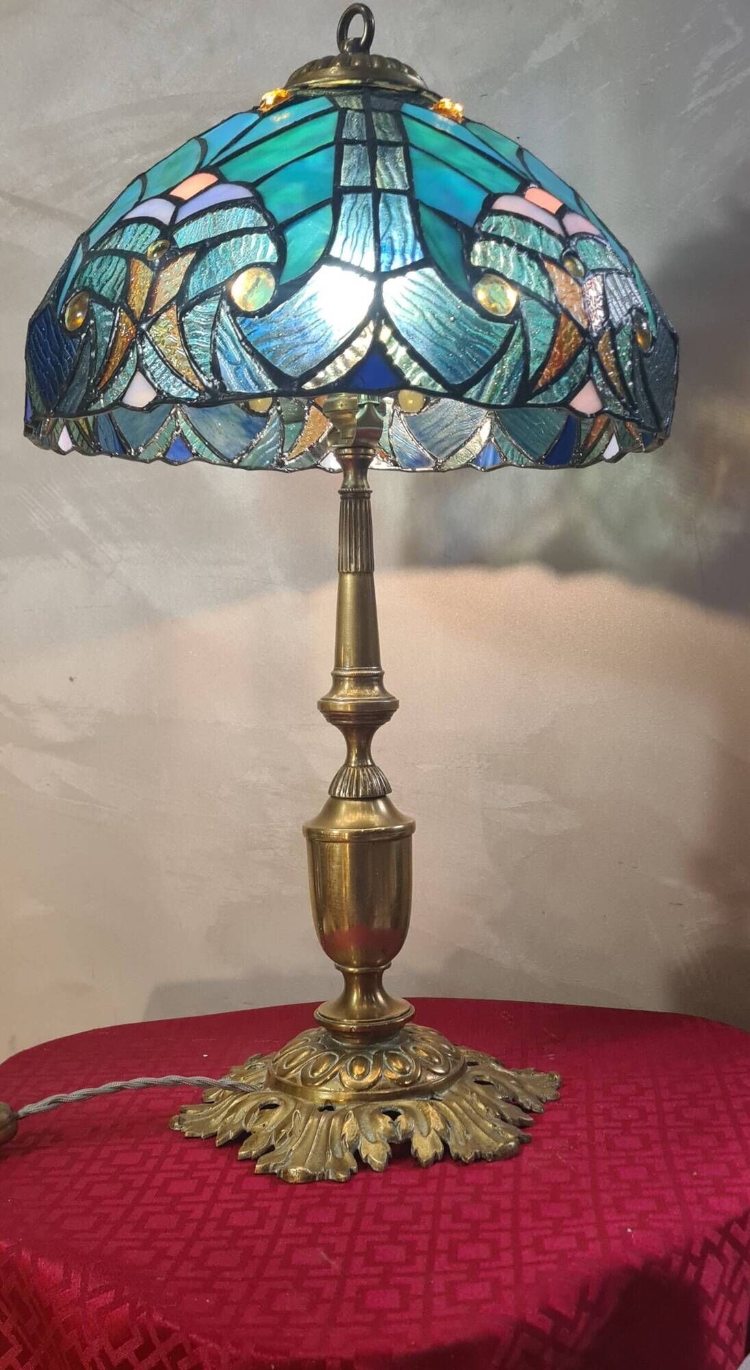 Antique Art Nouveau lamp with genuine bronze base 54x30 glass
