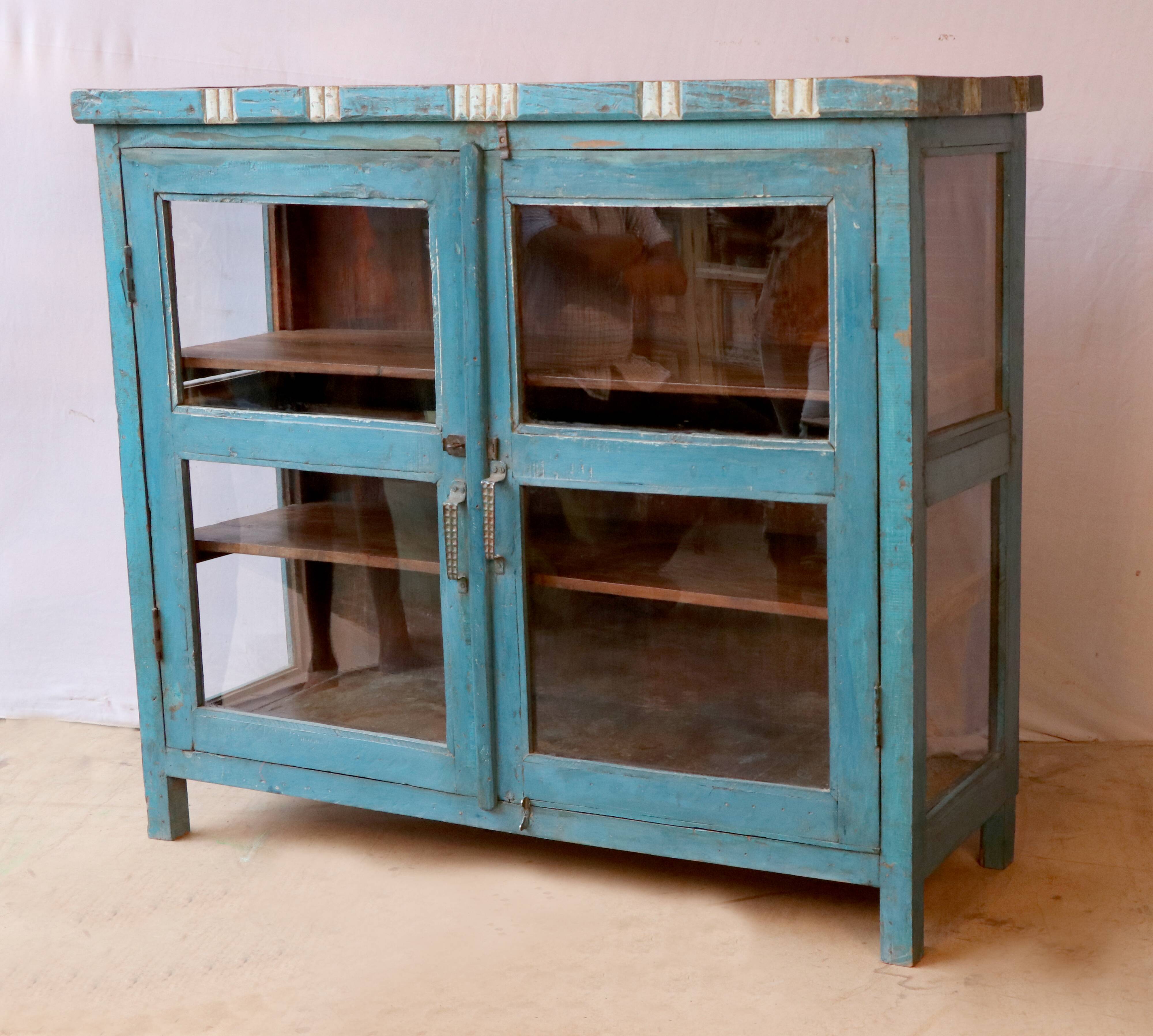 Old glazed sideboard in original blue patina Burmese teak