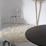 Vintage ecru natural wool round rug