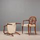 Antique cherry wood and fabric armchairs, United Kingdom, 20th century