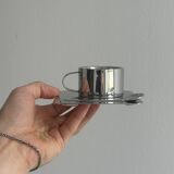 2 tasses à expresso inox avec plateau et cuillère