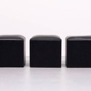 set of 3 Black Faux Leather cube Ottomans 1960s Holland
