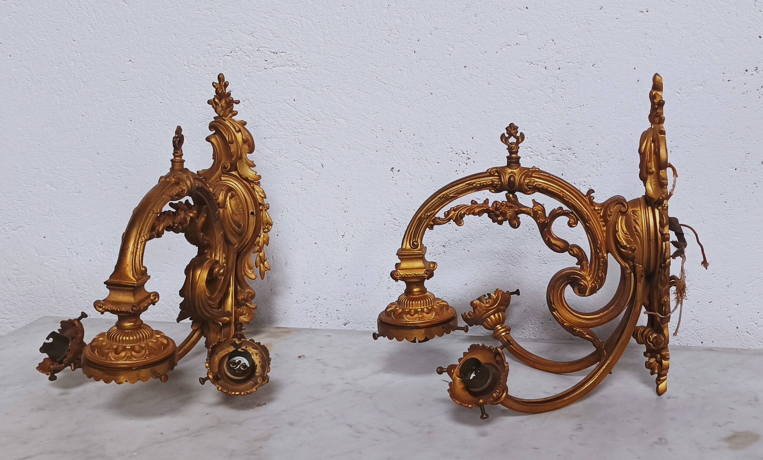 Pair of large Napoleon III bronze wall lights