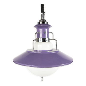Brevettato space age hanging lamp in opal glass and metal italy 70s