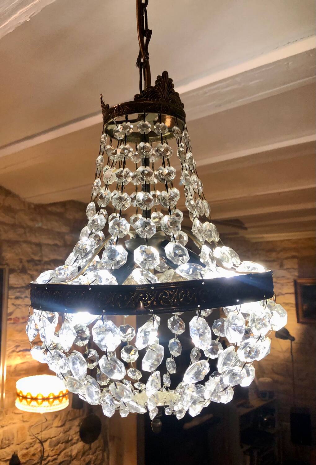 Crystal and gilded bronze hot air balloon chandelier