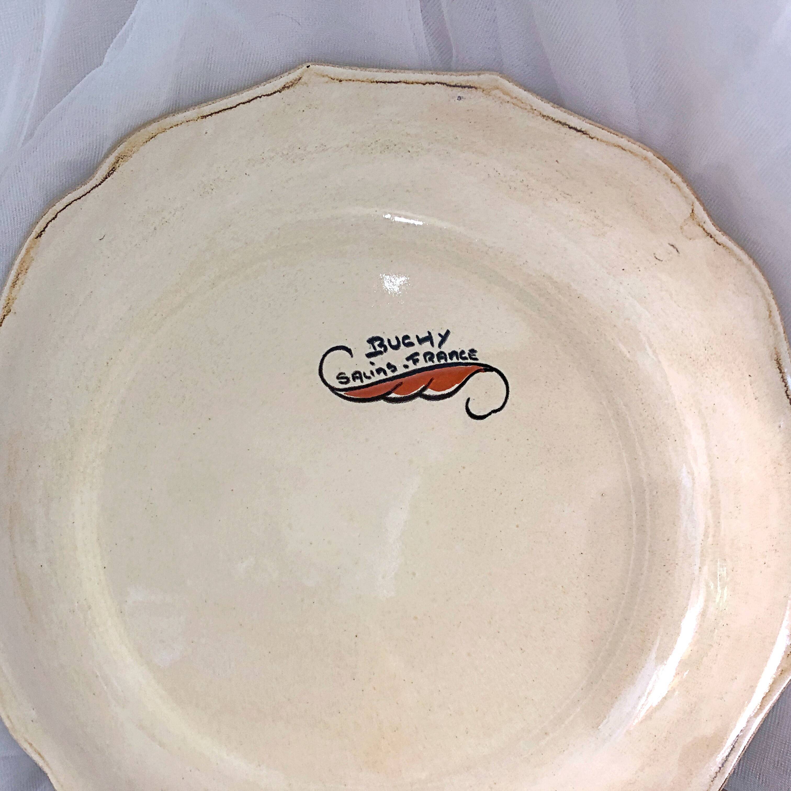 Decorative earthenware plate from Salins France, Buchy decor 25.5 cm
