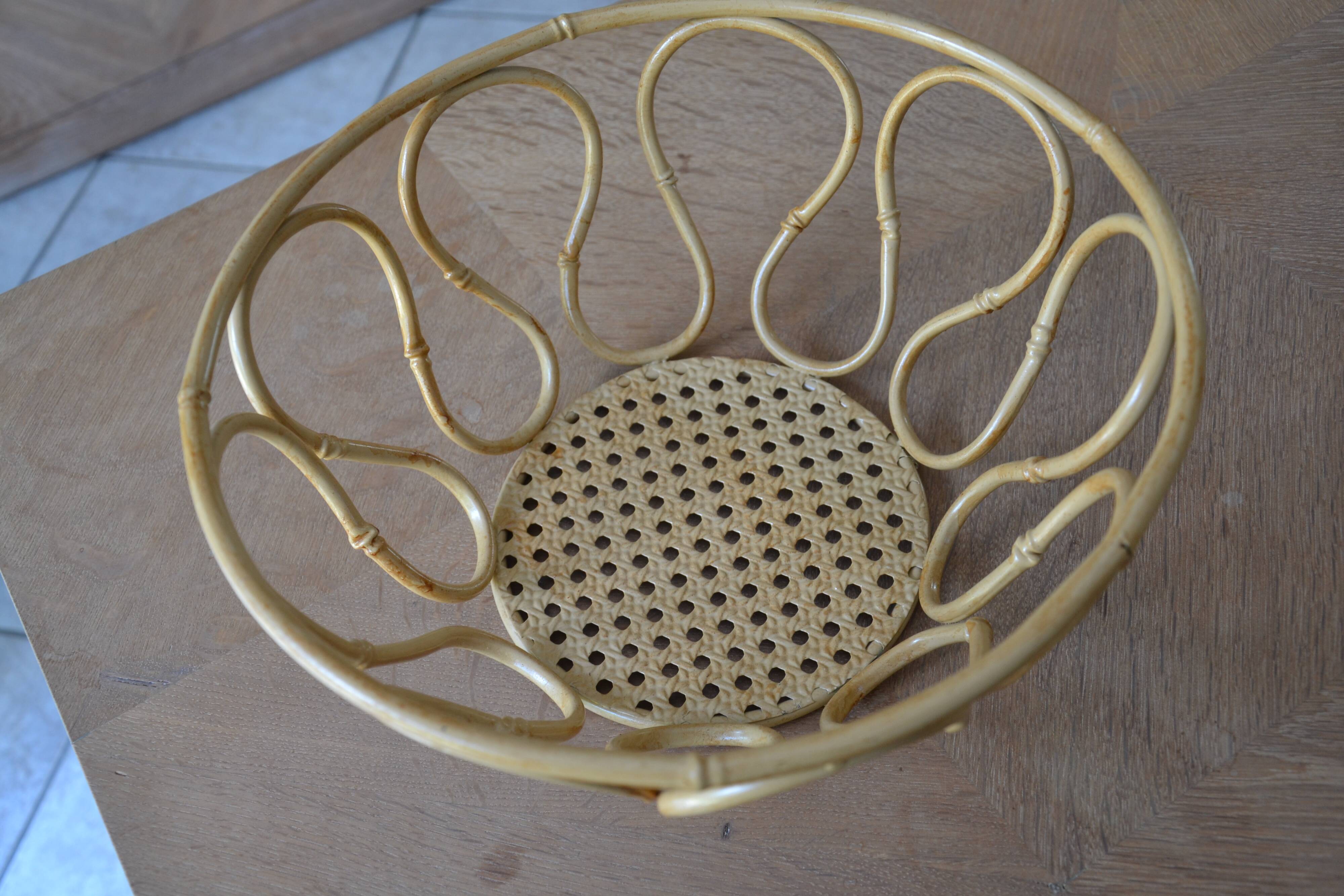 Corbeille, panier à fruits en métal imitant le bambou