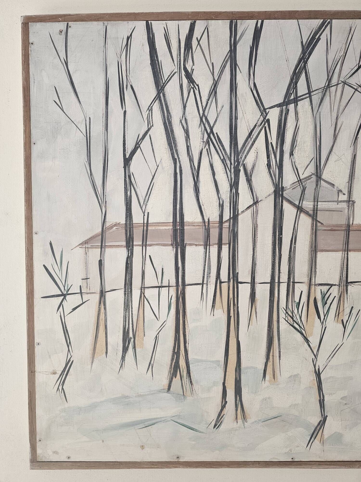 Oil painting on panel Winter landscape with snow Signed Bazin